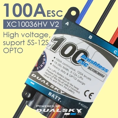 XC10036HV 100A HV ESC, 5-12S Programmable Speed Controller for Fixed Wing & FPV