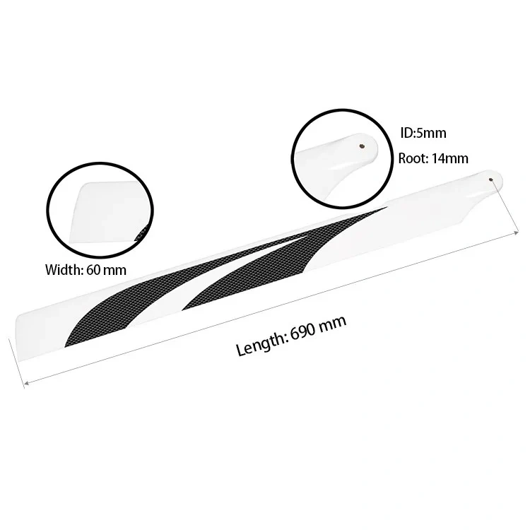 690MM 3K Carbon Fiber Main Rotor Blades for ALZRC XL700 ALIGN T-REX 700E 700X DFC Helicopter RC Model Parts 690mm