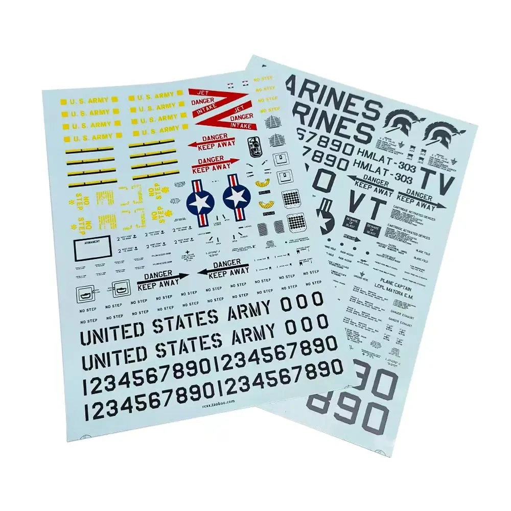 Align 500 Series UH-60 Black Hawk & AH-1 Cobra Water Transfer Decals, Scale Helicopter Stickers