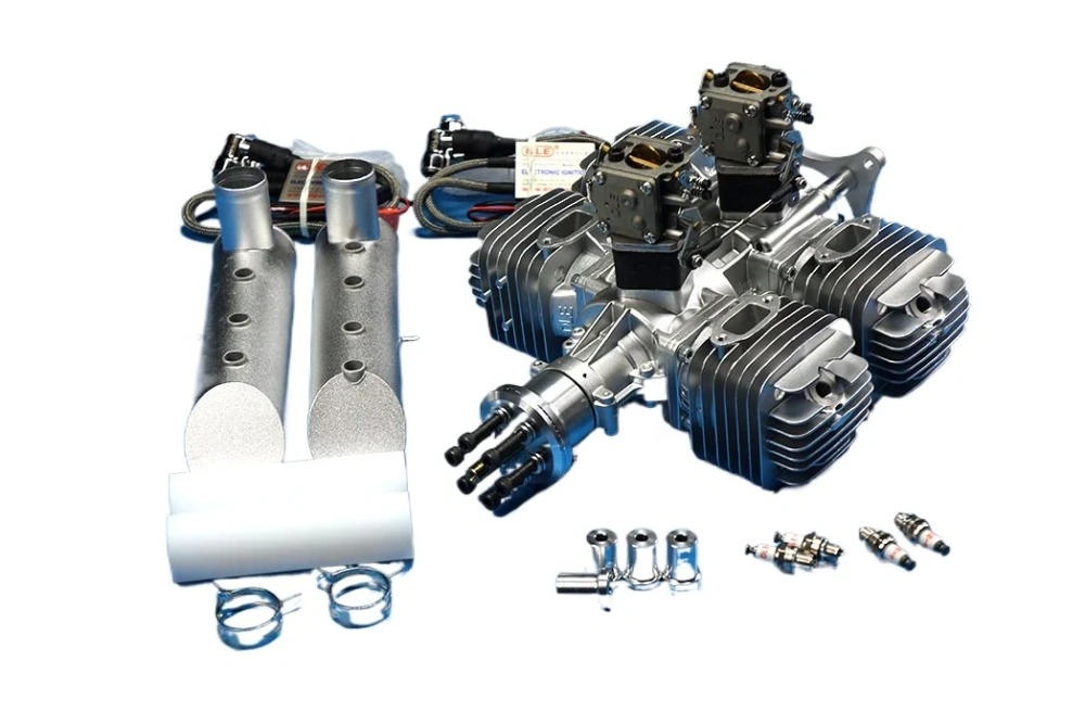 DLE222 4-Cylinder RC Gas Engine 222cc 2-Stroke Side Exhaust Air-Cooled Hand Start Giant Scale Model Aircraft Power