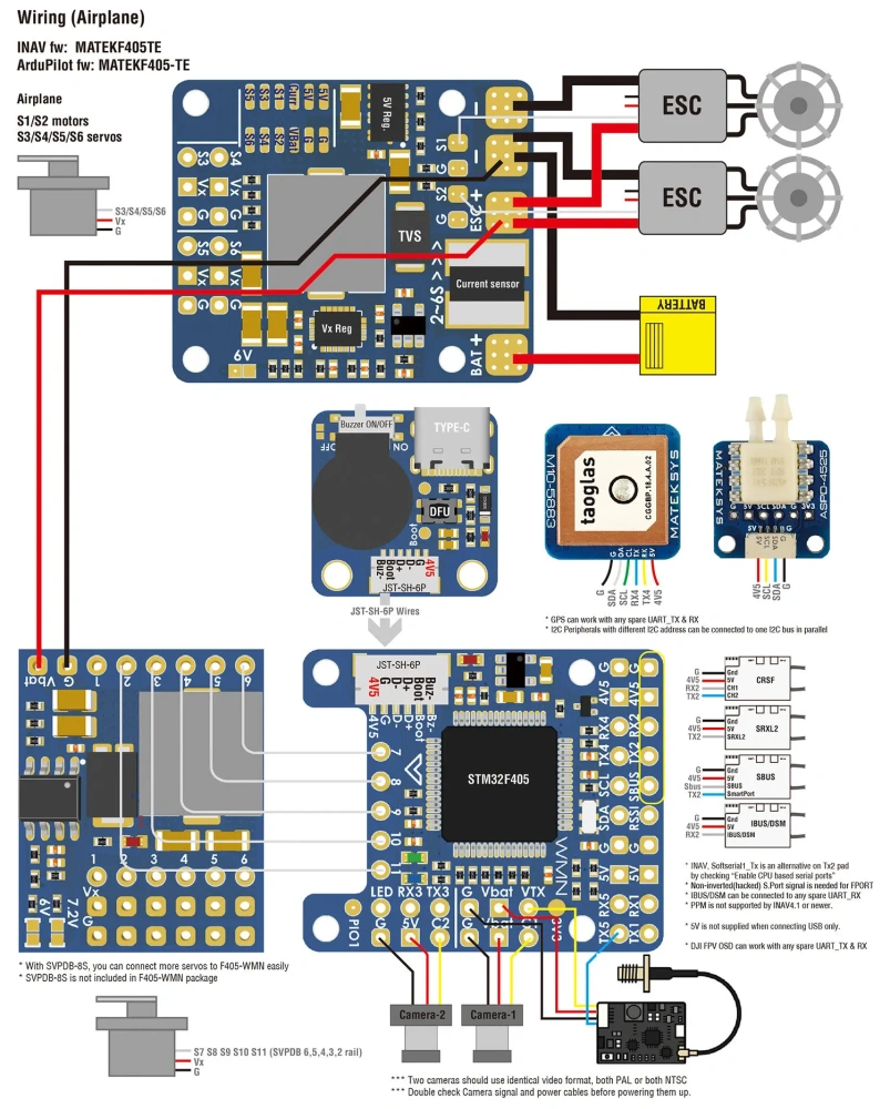 MATEK F405-WMN Flight Controller - for ArduPilot & INAV, with Blackbox & OSD, 2-6S Power for Fixed Wing & FPV Drone