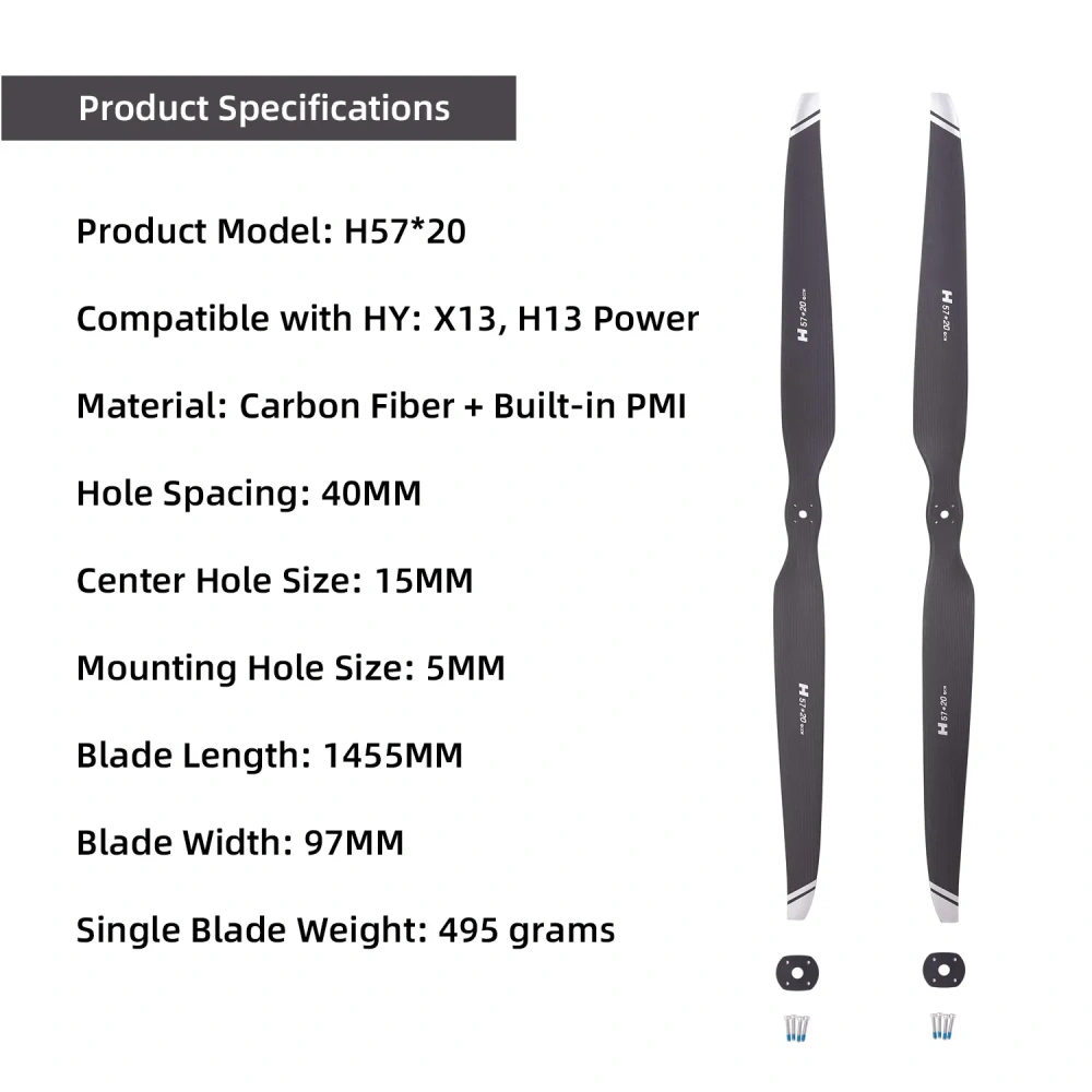 57x20in Carbon Fiber Propeller CW+CCW for HW X13 Motor Large Prop for Heavy Lift RC Drone Aircraft