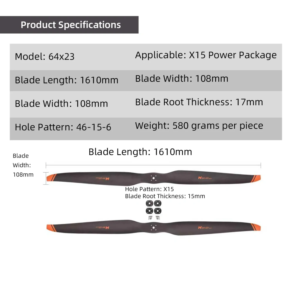 64x23in Carbon Fiber Propeller CWCCW for HobbyWing X15PLUS Motor Large Prop for Heavy Lift RC Drone Aircraft