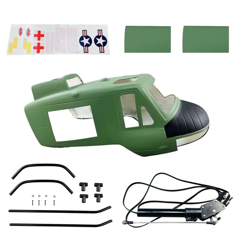 Roban 500 Size UH-1A Fuselage Spare Parts - Nose Cover Window Tail Landing Gear Wood Spacers Replacement