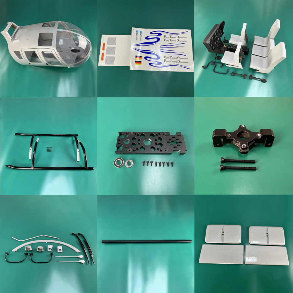 Roban 800 Size BO105 Fuselage Spare Parts - Nose Cover Window Tail Landing Gear Wood Spacers Replacement