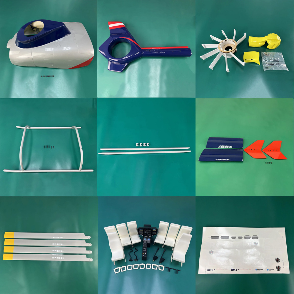 Roban 800 Size EC135 Fuselage Spare Parts - Nose Cover Window Tail Landing Gear Wood Spacers Replacement