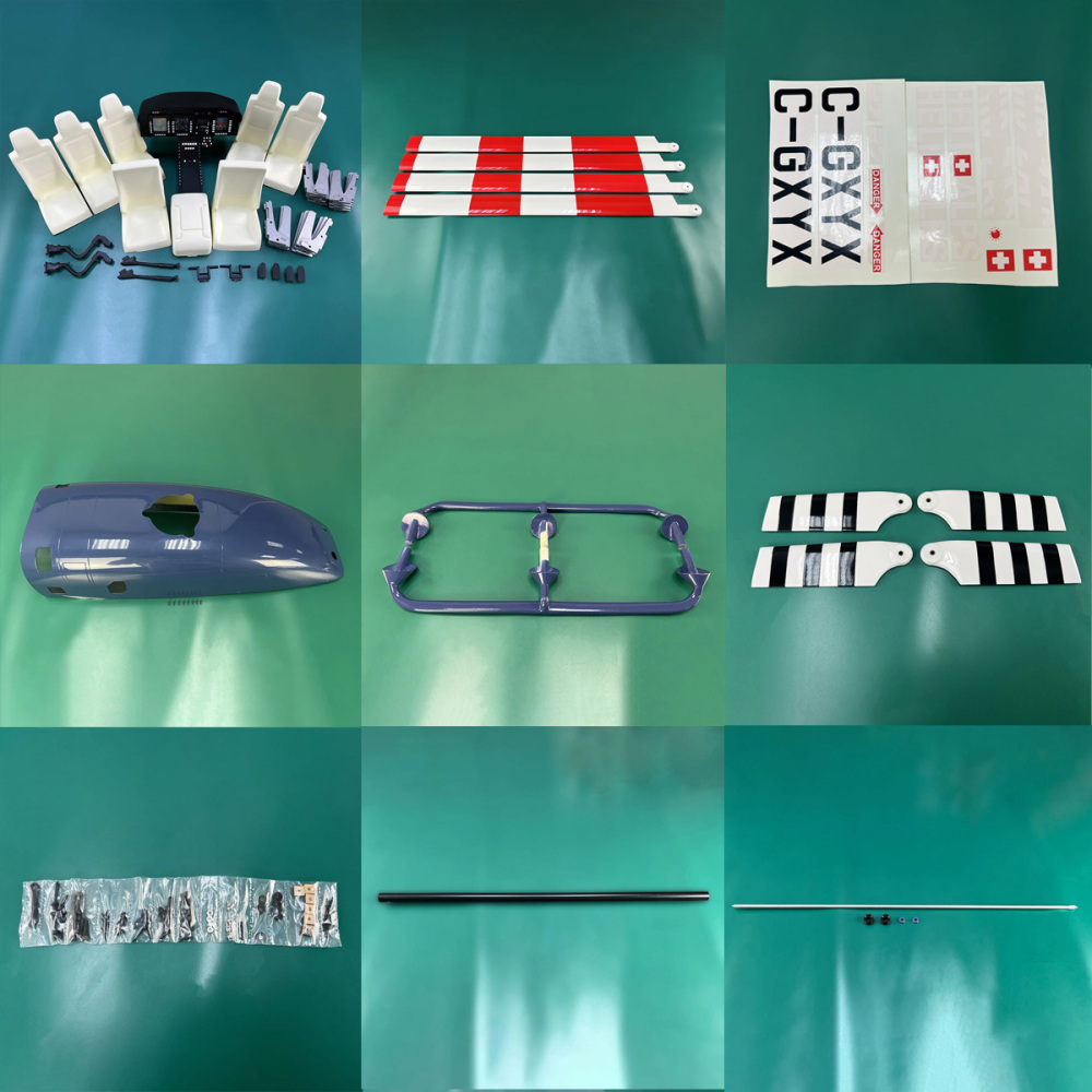 Roban 700 Size Bell429 Fuselage Spare Parts - Nose Cover Window Tail Landing Gear Wood Spacers Replacement