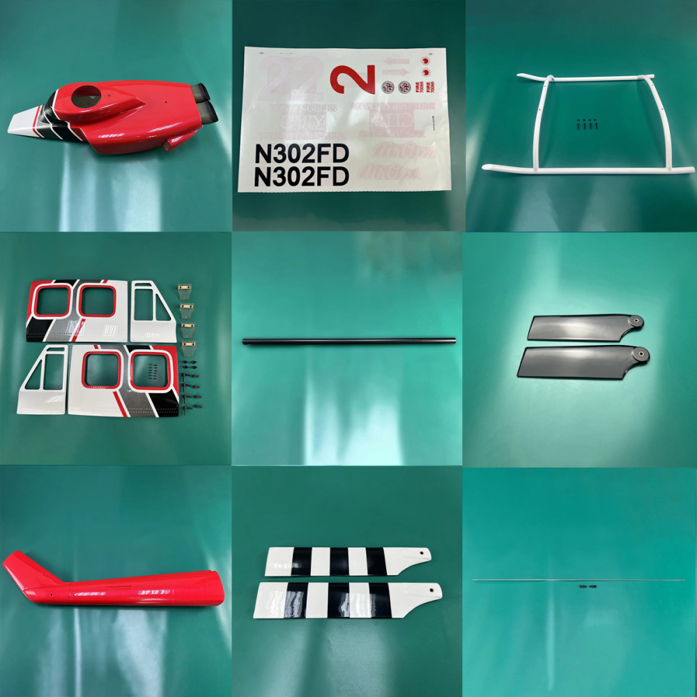 Roban 800 Size Bell 412 Fuselage Spare Parts - Nose Cover Window Tail Landing Gear Wood Spacers Replacement