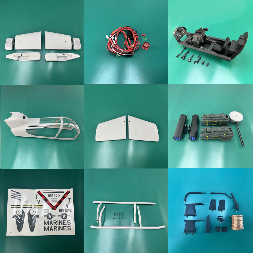 Roban 700 Size Cobra AH-1 Fuselage Spare Parts - Nose Cover Window Tail Landing Gear Wood Spacers Replacement