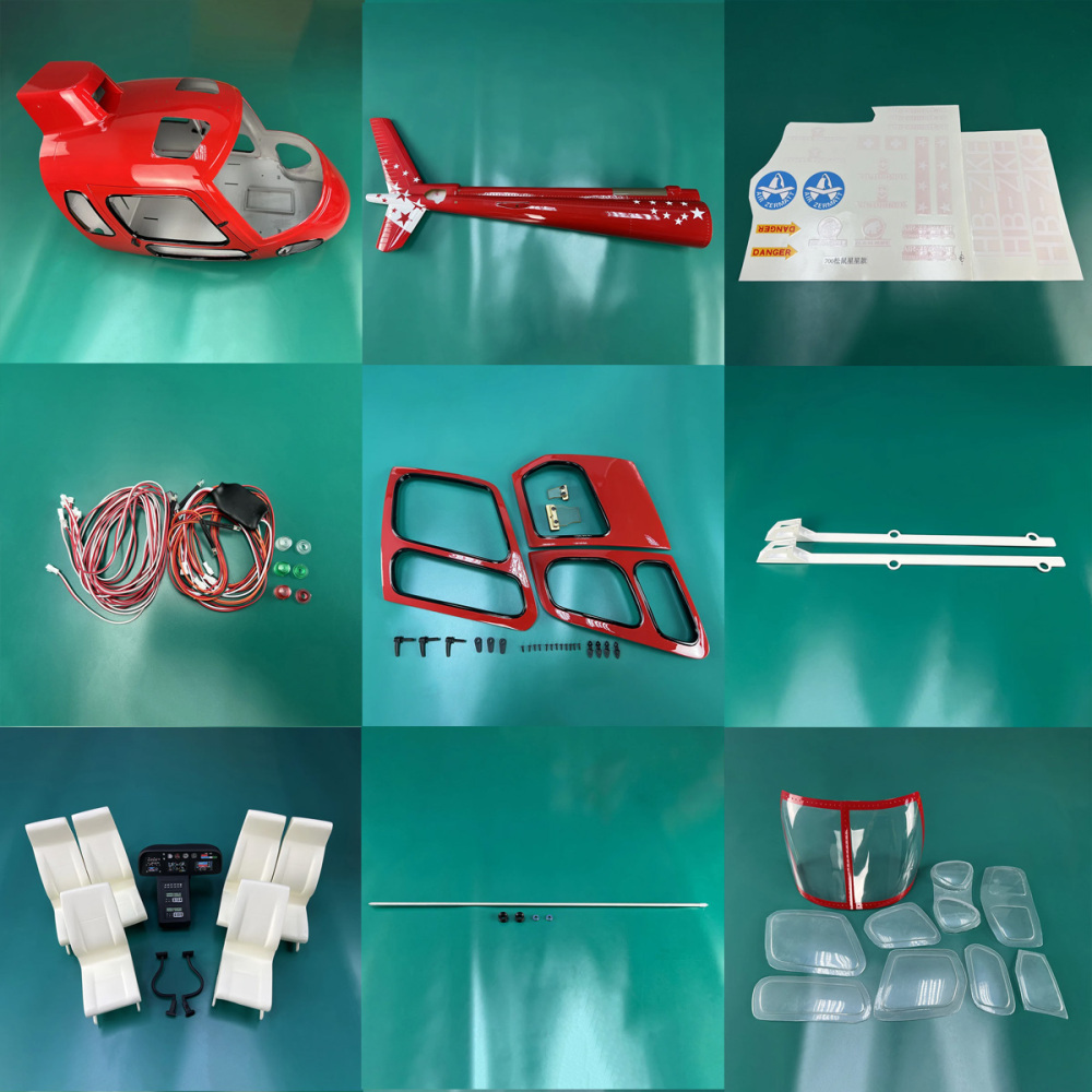 Roban 700 Size AS350 Fuselage Spare Parts - Nose Cover Window Tail Landing Gear Wood Spacers Replacement