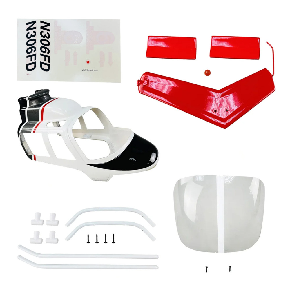 Roban 450 Size Bell 206 Fuselage Spare Parts - Nose Cover Window Tail Landing Gear Wood Spacers Replacement