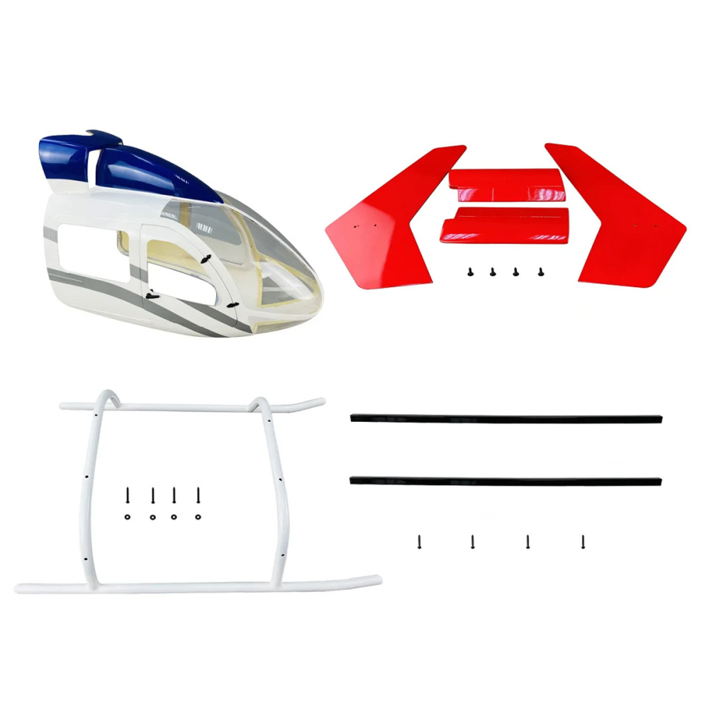 Roban 600 Size EC145 Fuselage Spare Parts - Nose Cover Window Tail Landing Gear Wood Spacers Replacement