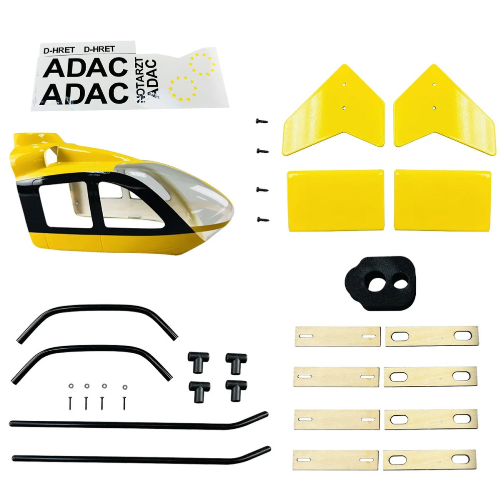 Roban 450 Size EC135 Fuselage Spare Parts - Nose Cover Window Tail Landing Gear Wood Spacers Replacement