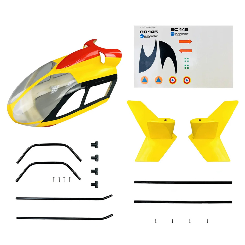 Roban 450 Size EC145 Fuselage Spare Parts - Nose Cover Window Tail Landing Gear Wood Spacers Replacement