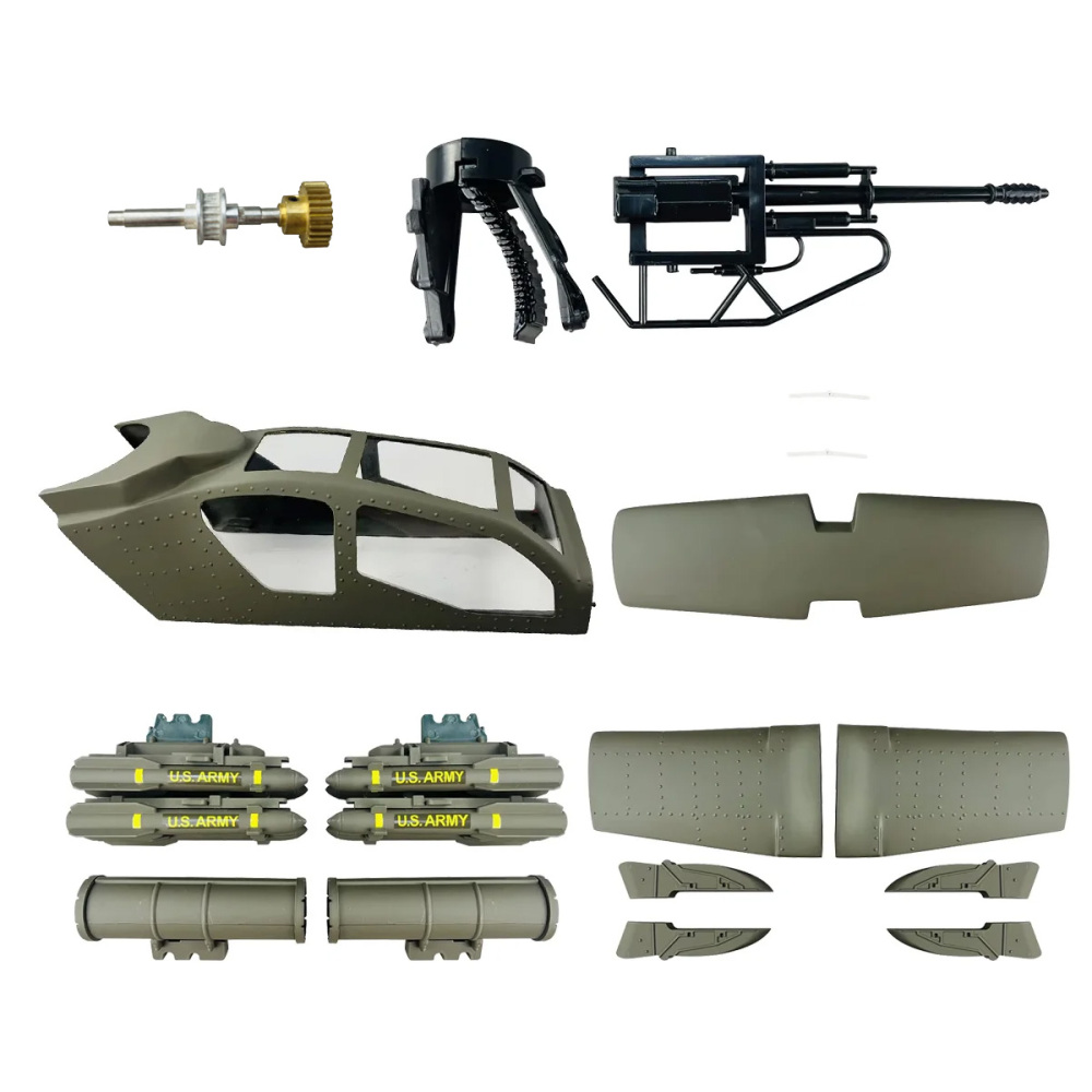 Roban 500 Size AH-64 Fuselage Spare Parts - Nose Cover Window Tail Landing Gear Wood Spacers Replacement