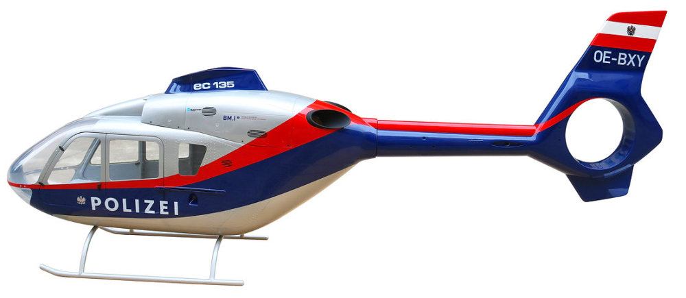 ROBAN 800 Size EC-135 ARF Police Austria Scale Helicopter Fuselage Fiberglass Body Shell with Mechanics Ready