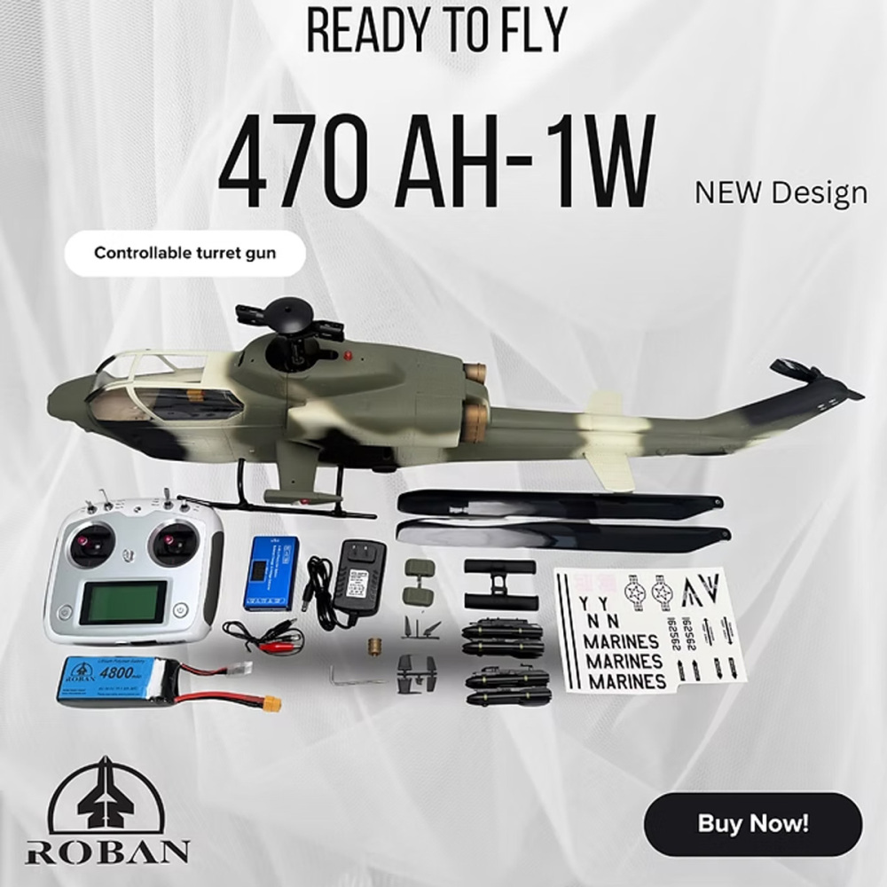 Roban 470 Size AH-1W Cobra Jungle Camo RC Helicopter GPS Mode X2 Flight Control with Realistic LED Lights RTF Version
