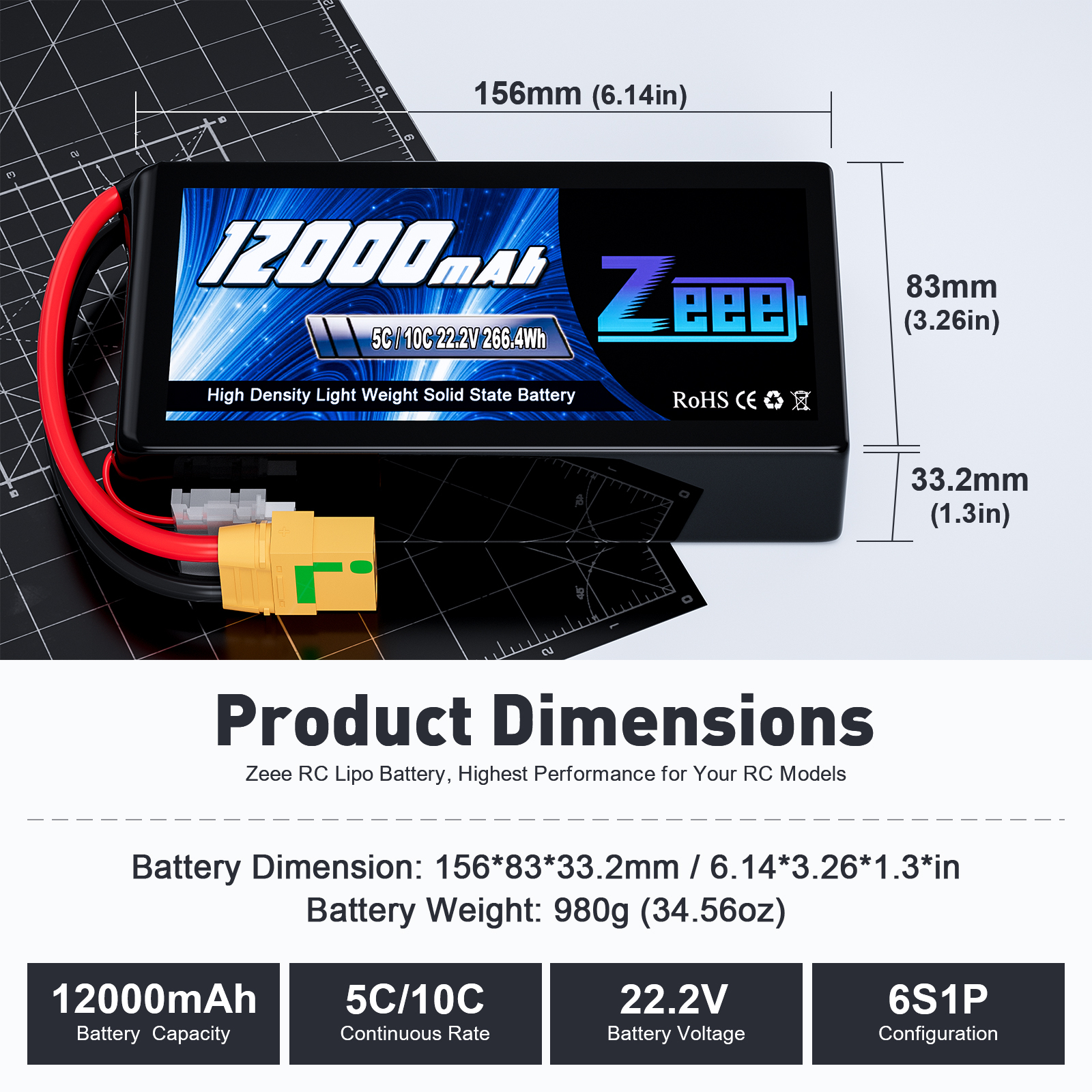 ZEEE 6s/12s Fpv Lipo Battery 12000/16000/23000/26000/29000/32500/35000mAh Semi Solid State 22.2v Lipo Battery for Fpv Drone