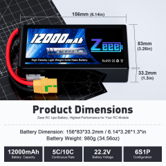 ZEEE 6s/12s Fpv Lipo Battery 12000/16000/23000/26000/29000/32500/35000mAh Semi Solid State 22.2v Lipo Battery for Fpv Drone