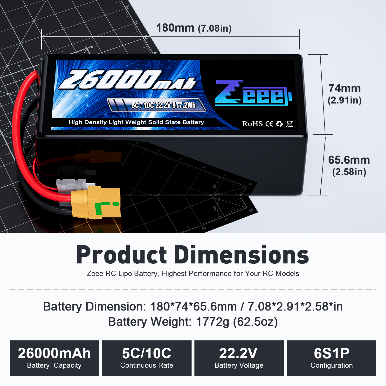 ZEEE 6s/12s Fpv Lipo Battery 12000/16000/23000/26000/29000/32500/35000mAh Semi Solid State 22.2v Lipo Battery for Fpv Drone