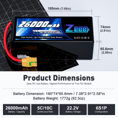 ZEEE 6s/12s Fpv Lipo Battery 12000/16000/23000/26000/29000/32500/35000mAh Semi Solid State 22.2v Lipo Battery for Fpv Drone