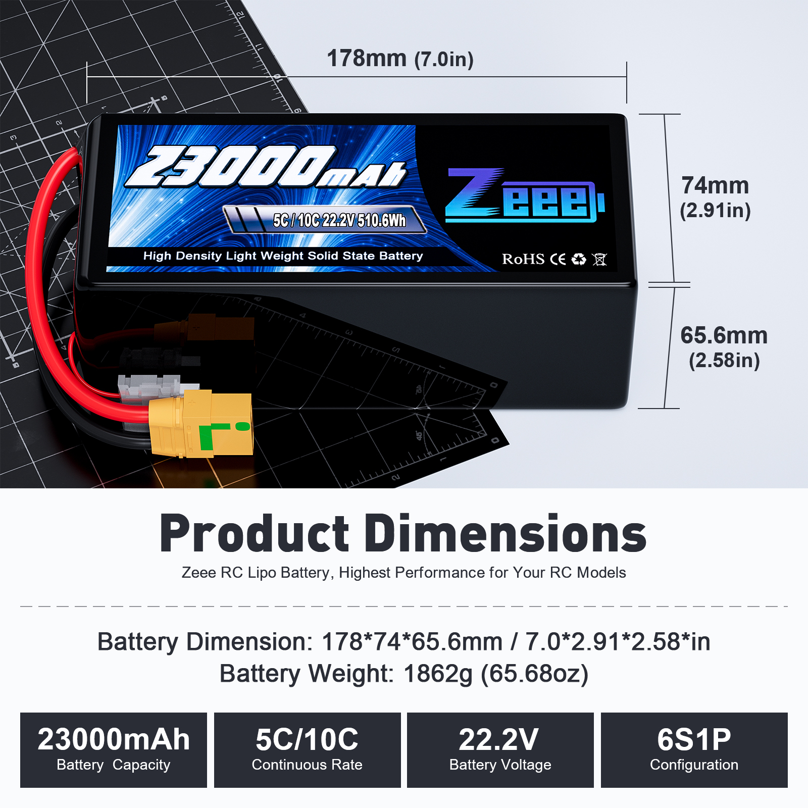 ZEEE 6s/12s Fpv Lipo Battery 12000/16000/23000/26000/29000/32500/35000mAh Semi Solid State 22.2v Lipo Battery for Fpv Drone