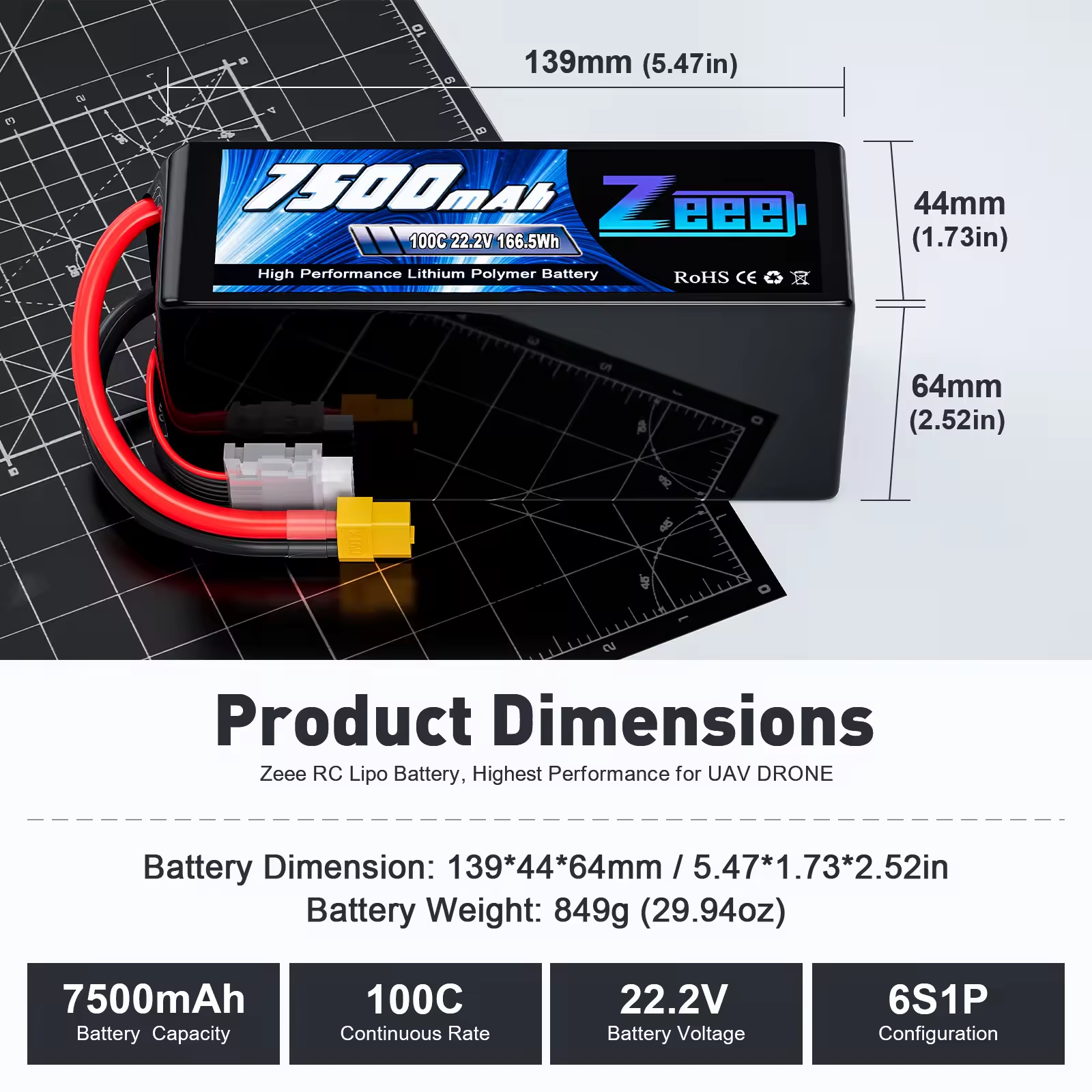 Zeee 6S FPV Battery 5200/6000/6500/7000/7500/8000/9000/9500/10000mah 6S Lipo FPV Battery Drone Battery