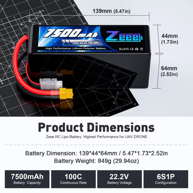 Zeee 6S FPV Battery 5200/6000/6500/7000/7500/8000/9000/9500/10000mah 6S Lipo FPV Battery Drone Battery