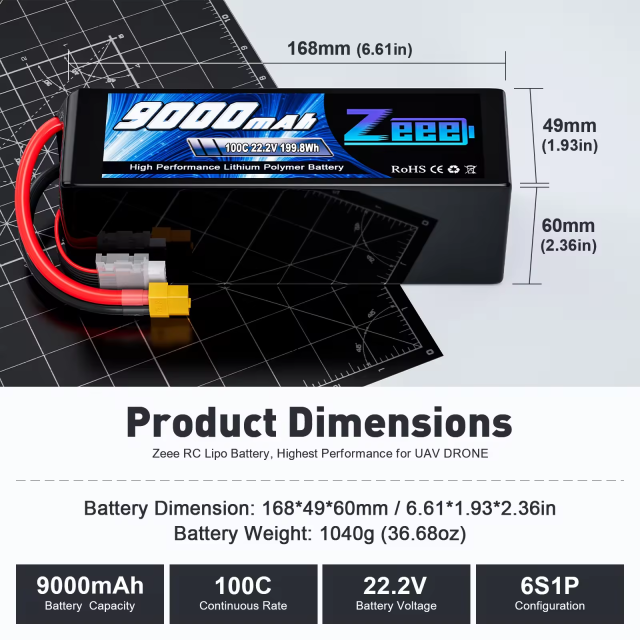 Zeee 6S FPV Battery 5200/6000/6500/7000/7500/8000/9000/9500/10000mah 6S Lipo FPV Battery Drone Battery