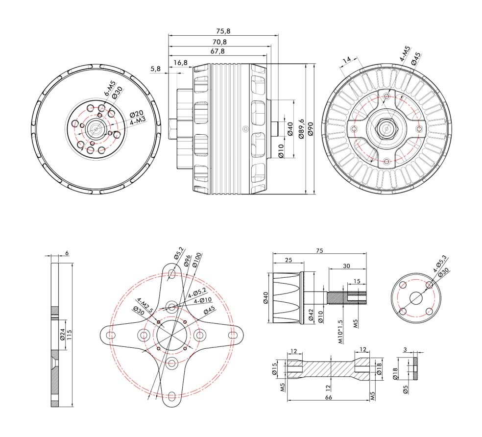 AT8020 55CC Brushless Dc Motor Kv180 Kv210 Thrust Bldc Motor for Uav Fix-wing Multicopter
