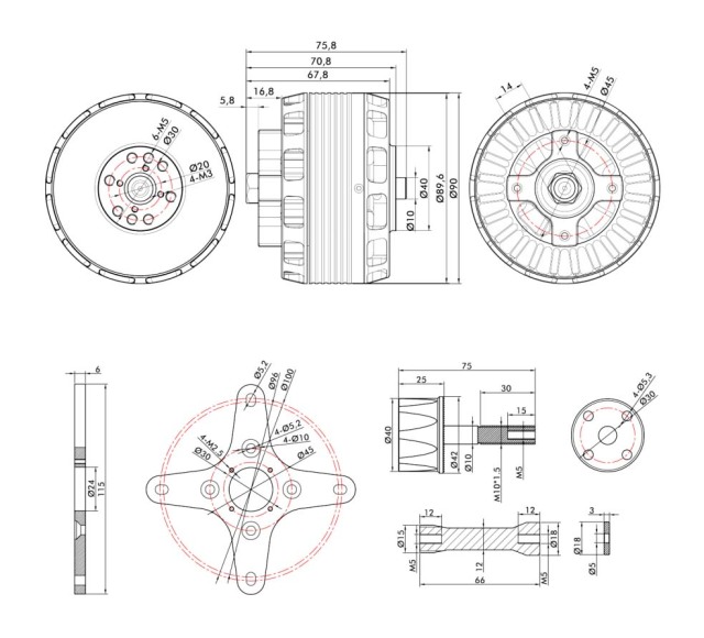 AT8020 55CC Brushless Dc Motor Kv180 Kv210 Thrust Bldc Motor for Uav Fix-wing Multicopter