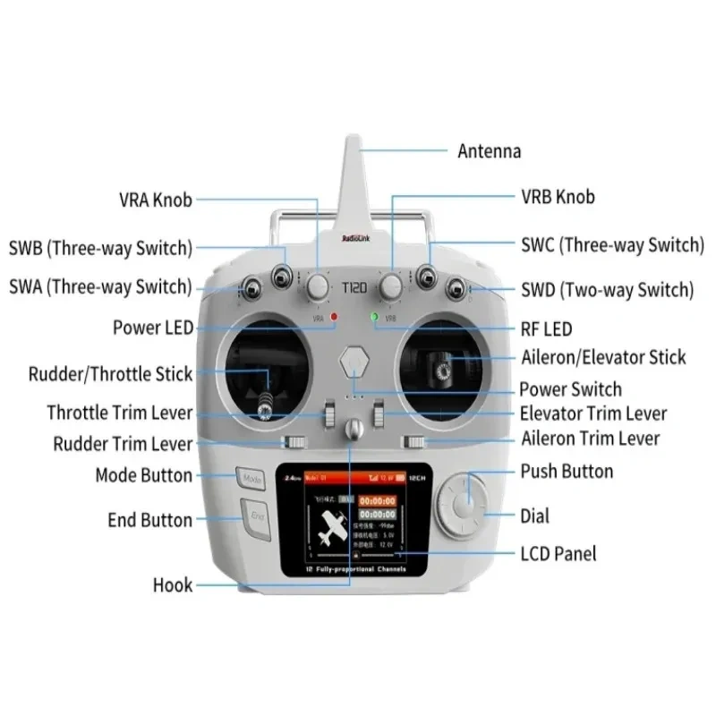 RadioLink T12D T16D Remote Control with Receiver Supports ELRS High-Frequency head for UAV FPV Remote Car Robot Virtual Games