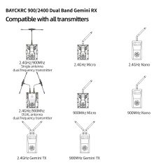 BAYCK 900MHz 2.4GHz Dual Band Gemini Receiver 915M ELRS ExpressLRS RX TCXO for Long Range Drone Fixed Wing FPV RC Drone
