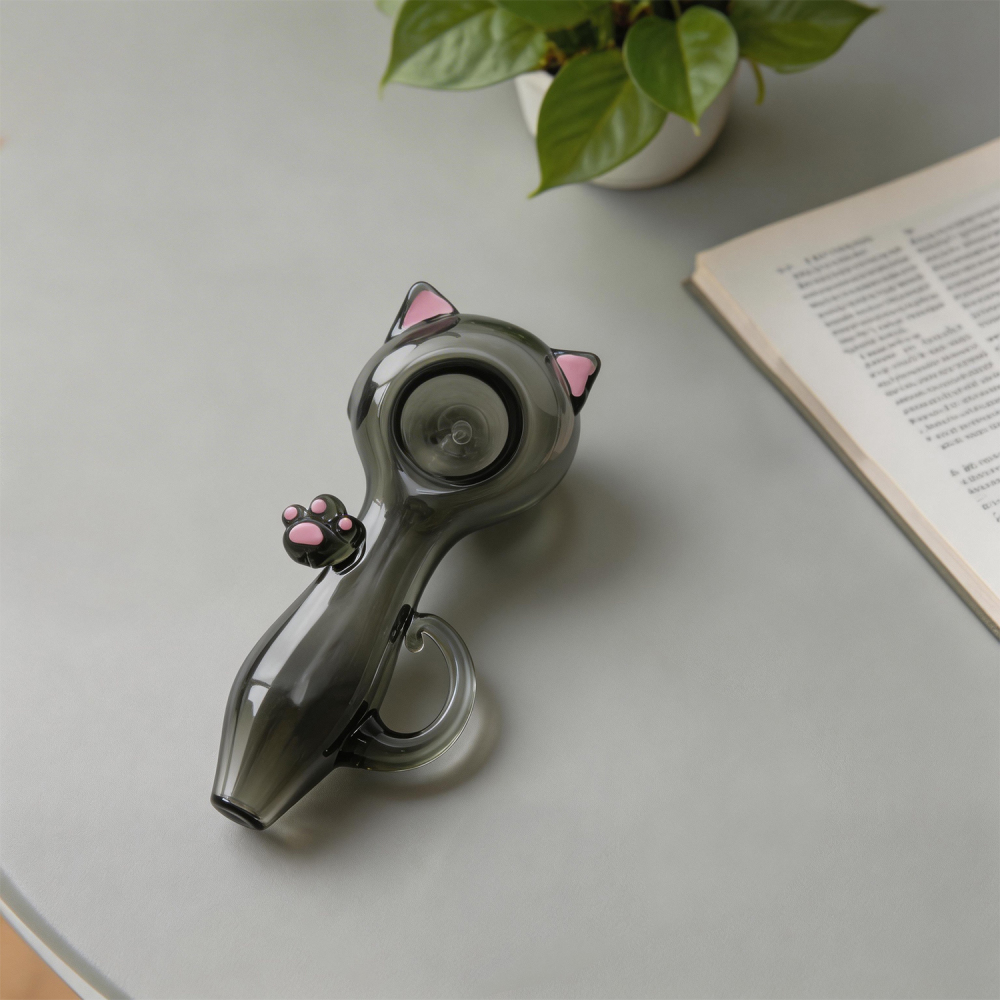 Cute Translucent Black Cat Hello Kitty Glass Spoon Pipe
