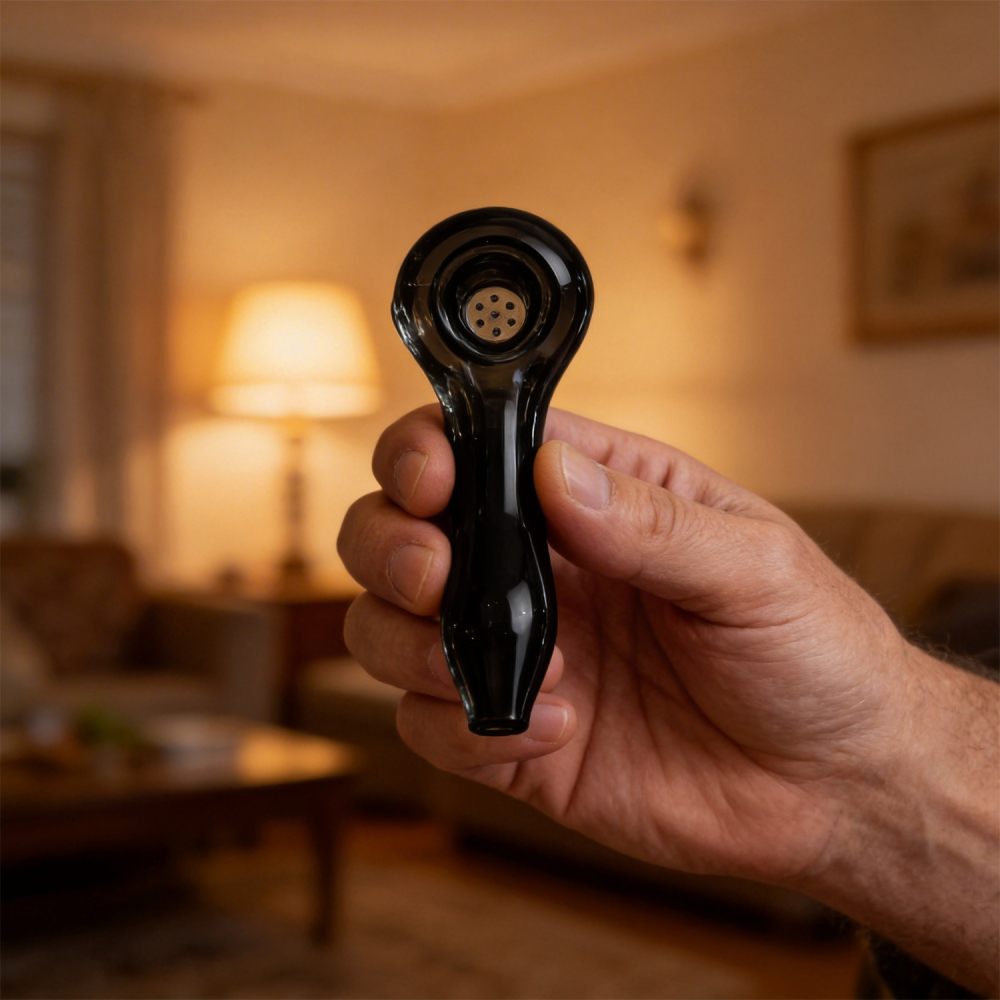 Sleek Black Glass Spoon Pipe