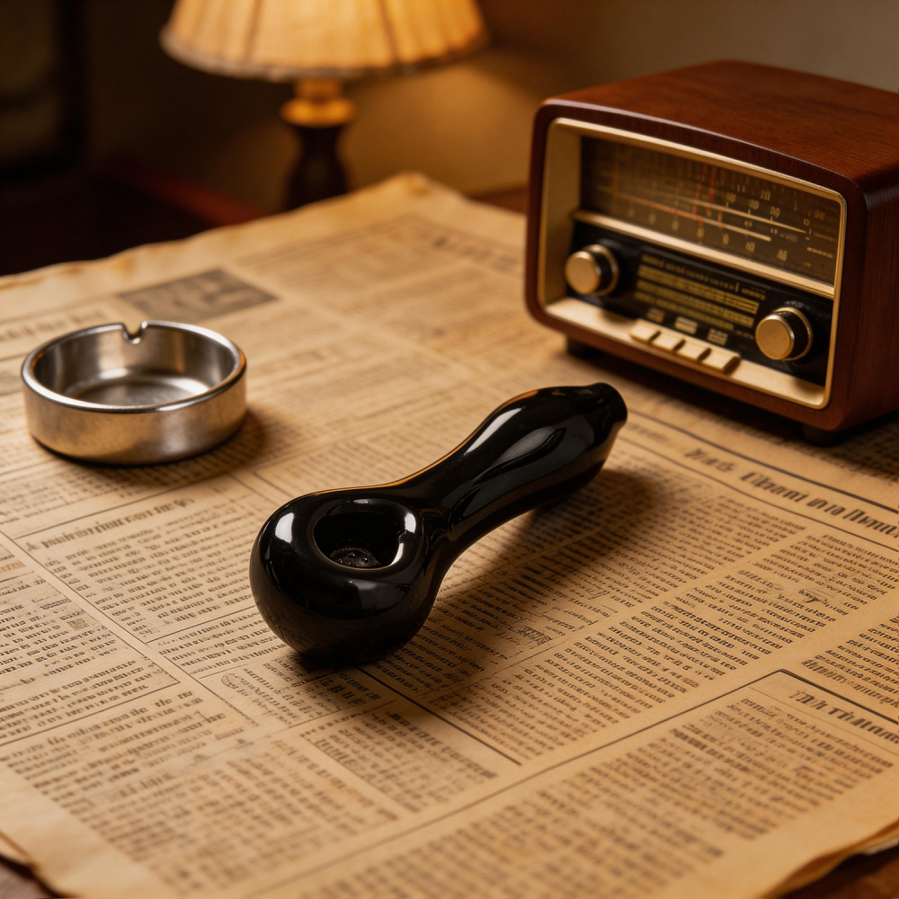 Sleek Black Glass Spoon Pipe