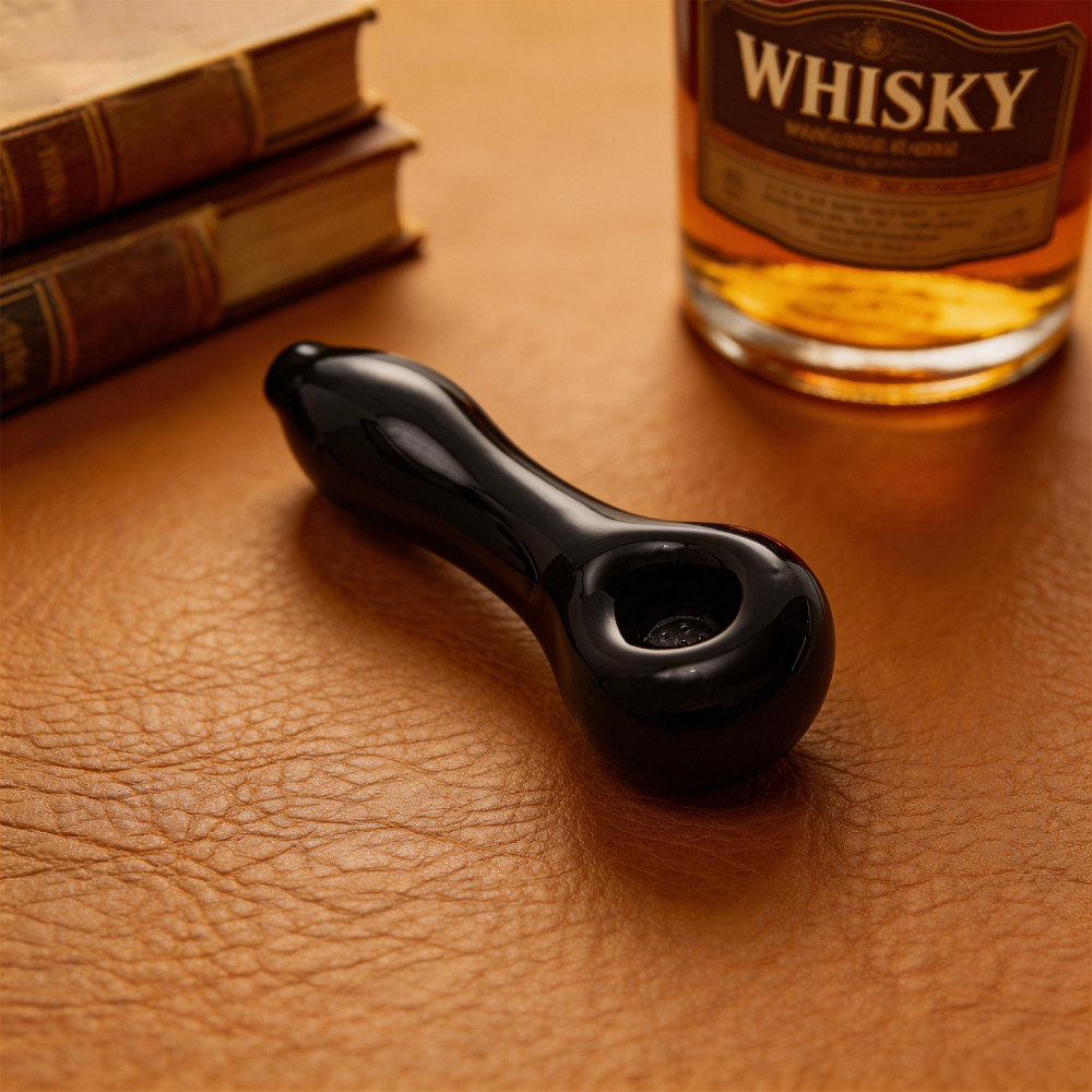 Sleek Black Glass Spoon Pipe