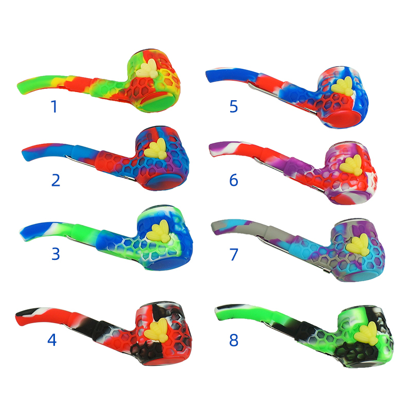 Honeycomb Bee Silicone Hand Pipe - with 9 Hole Glass Bowl