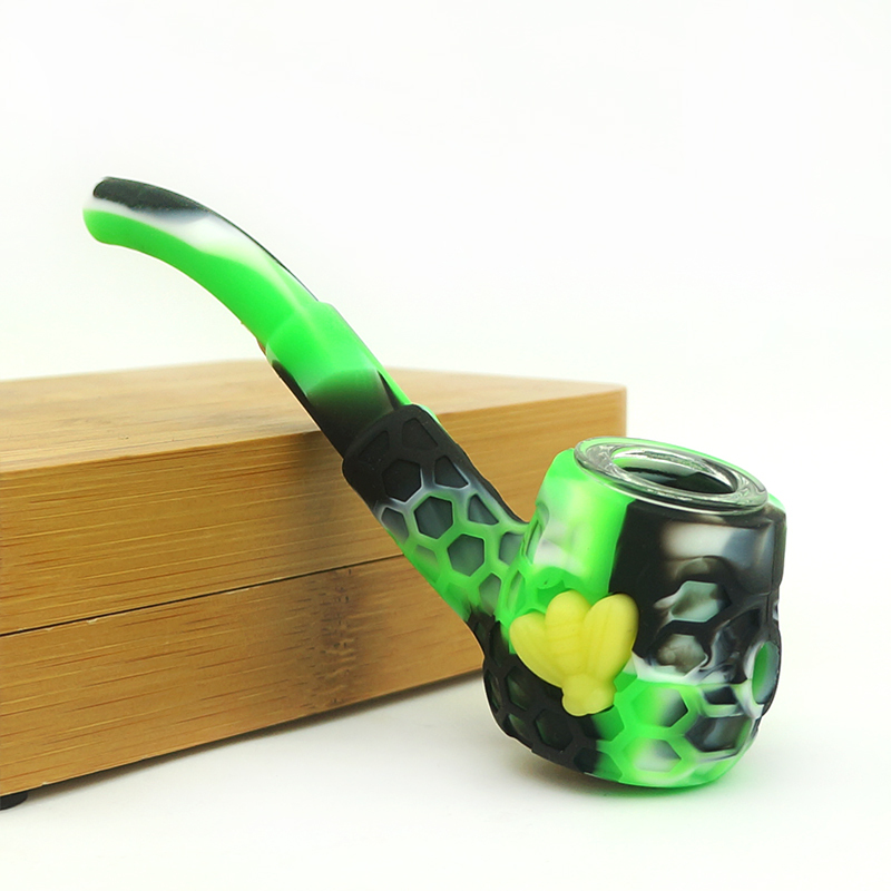 Honeycomb Bee Silicone Hand Pipe - with 9 Hole Glass Bowl