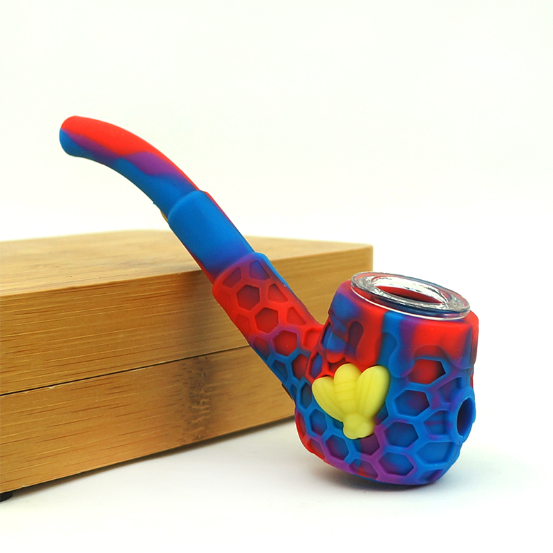 Honeycomb Bee Silicone Hand Pipe - with 9 Hole Glass Bowl