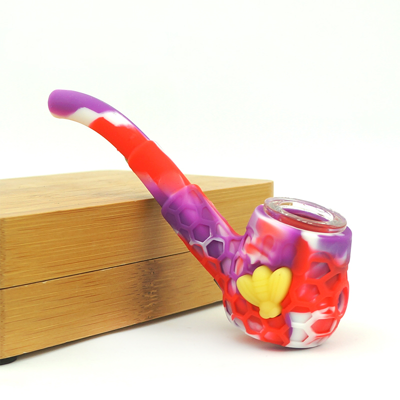 Honeycomb Bee Silicone Hand Pipe - with 9 Hole Glass Bowl