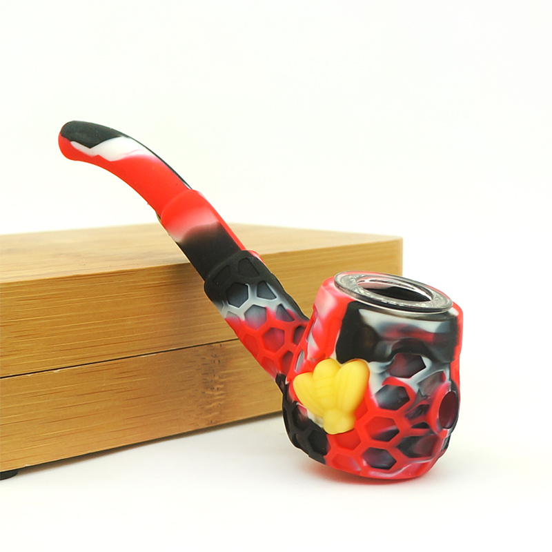 Honeycomb Bee Silicone Hand Pipe - with 9 Hole Glass Bowl