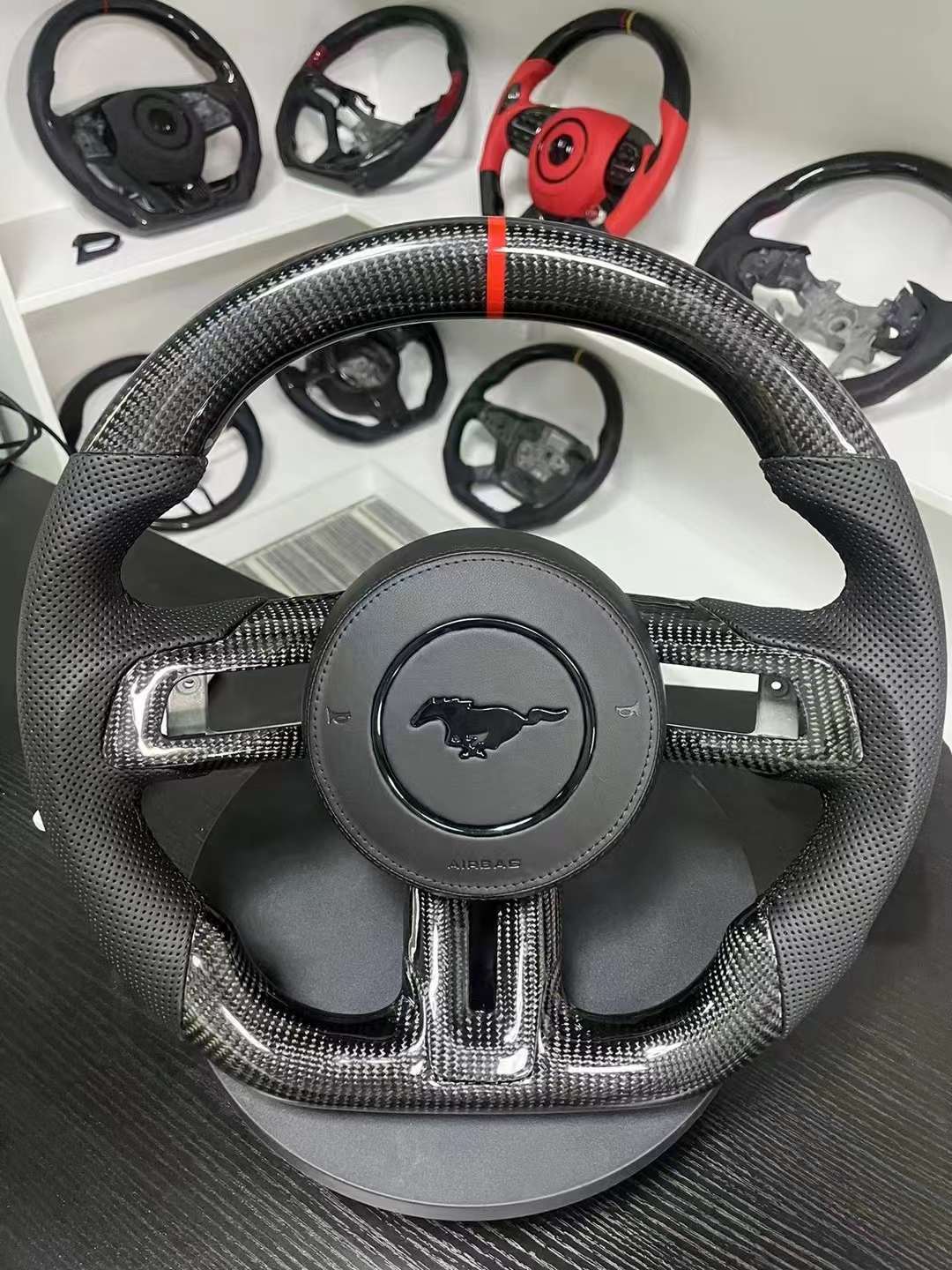 Suitable for 15-23 Mustang carbon fiber and perforated leather steering wheels