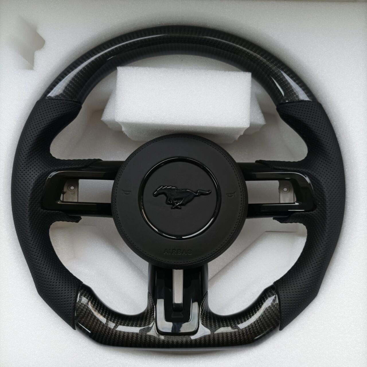 Suitable for 15-23 Mustang carbon fiber and perforated leather steering wheels