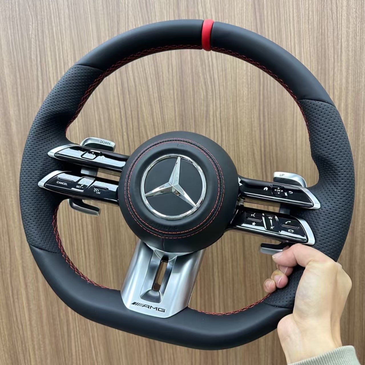 Leather airbag cover for the latest Mercedes Benz steering wheel