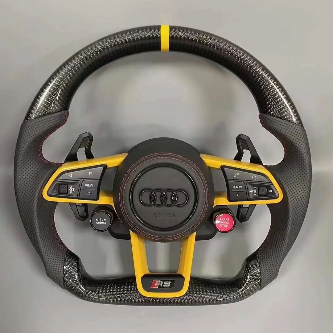 As shown Carbon fiber and perforated leather Audi R8 steering wheel is also suitable for the old Audi model