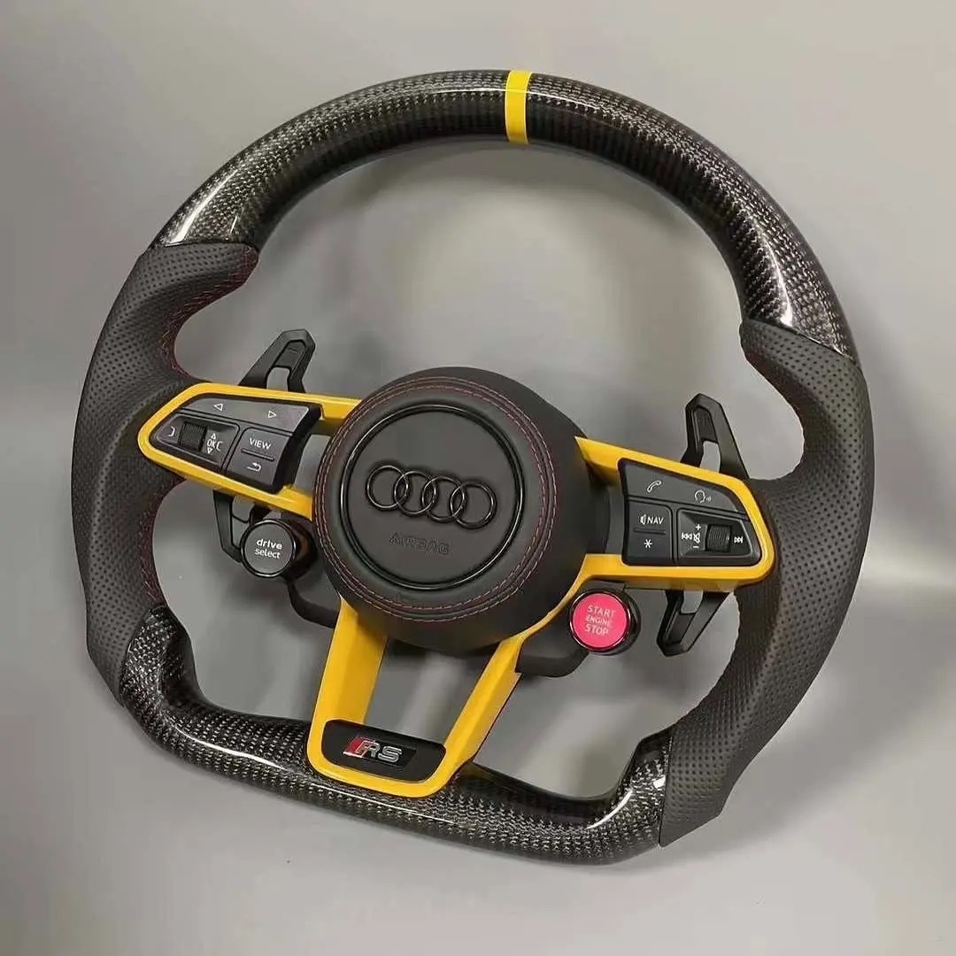 As shown Carbon fiber and perforated leather Audi R8 steering wheel is also suitable for the old Audi model