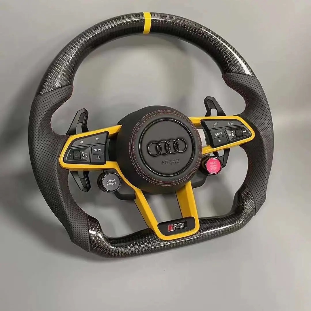 As shown Carbon fiber and perforated leather Audi R8 steering wheel is also suitable for the old Audi model