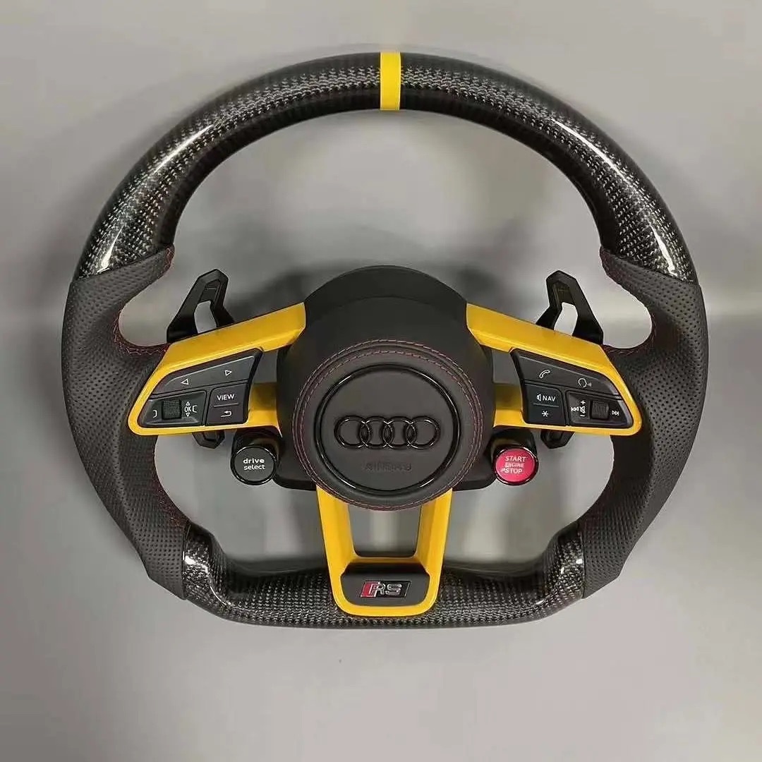 As shown Carbon fiber and perforated leather Audi R8 steering wheel is also suitable for the old Audi model