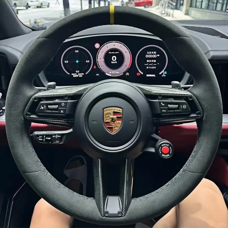 Customized Alcantara steering wheel without airbag suitable for Porsche Panamera, Cayenne, Macan, 718, Cayman, Boxster and 911 models.
